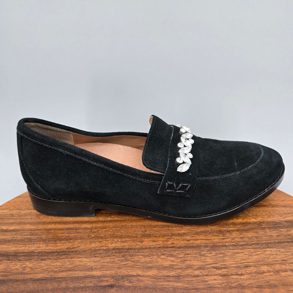 Vionic Avvy Loafers Womens 8 Black Suede Leather Rhinestones Orthotic Flat Shoes